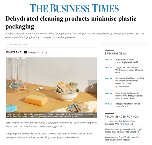 SimplyGood’s eco-friendly cleaning tablets feature on The Business Times